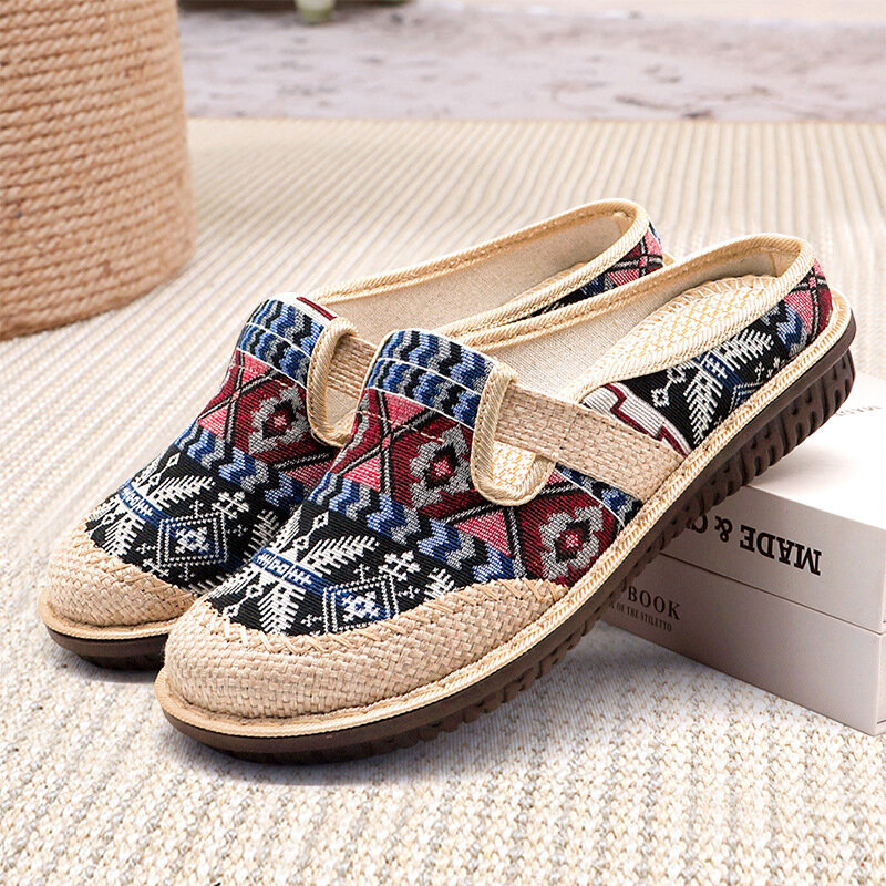2024 Fashion Women's Shoes Bohemia Style Embroidered Linen Breathable Outdoor Casual Slippers Shoes for Women Zapatos De Mujer