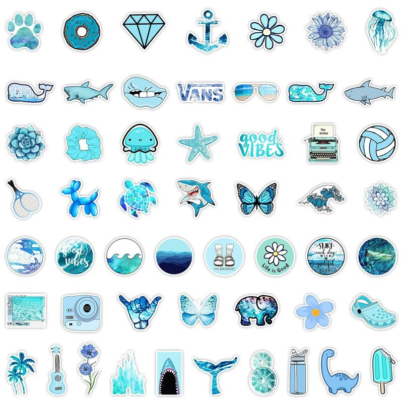 50 buah seri gaya Vsco biru stiker grafiti cocok untuk helm Laptop Dekorasi Desktop mainan stiker DIY grosir