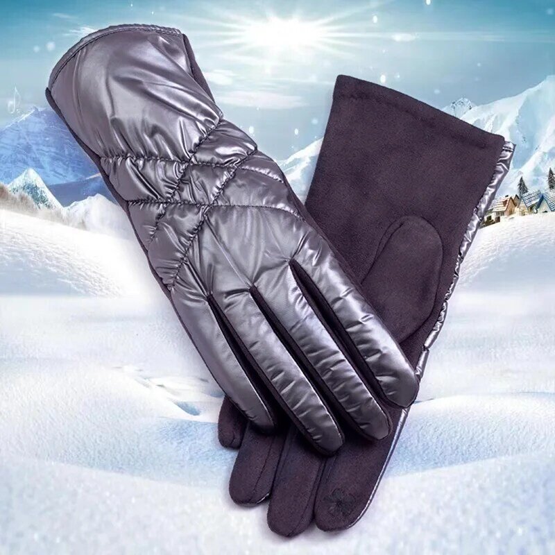Women Gloves Down Cotton Keep Warm Winter Female Waterproof Thermal Fleece Lined Touch Screen Non-slip Riding Motorbike T205