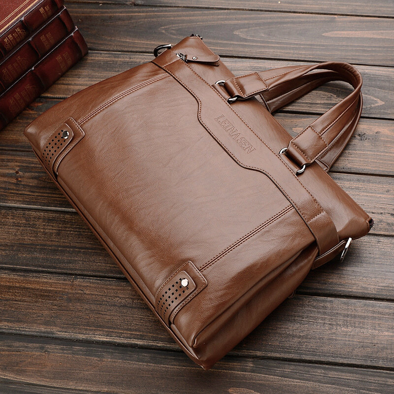 Weysfor Men Leather Black Briefcase Business Handbag Messenger Bags Male Vintage Shoulder Bag Men's Large Laptop Travel
