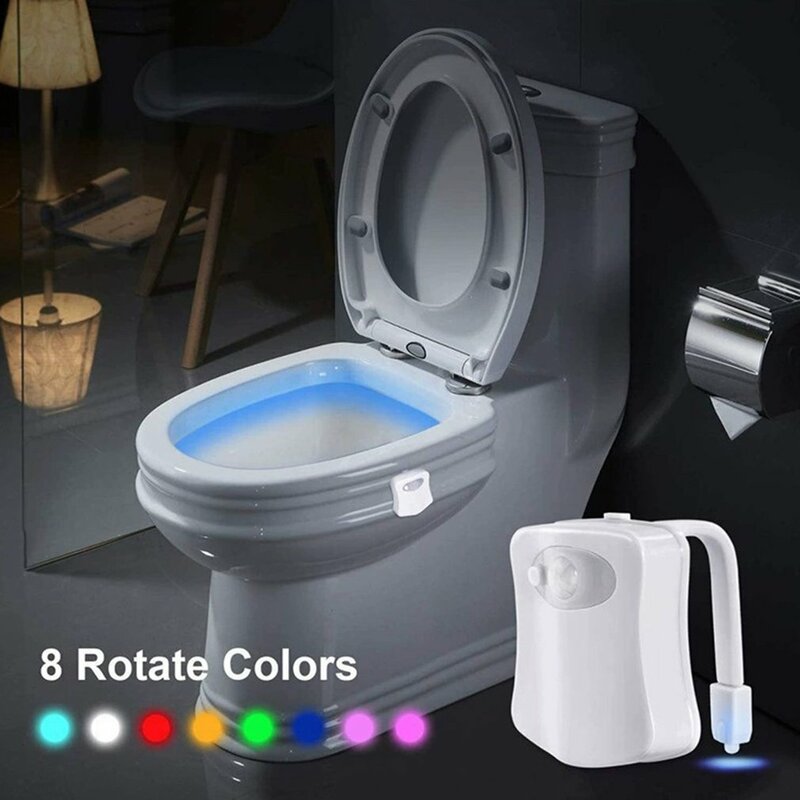 Luz nocturna con Sensor de movimiento PIR para asiento de inodoro, luz de fondo impermeable para inodoro, lámpara LED Luminaria para WC, 8 colores