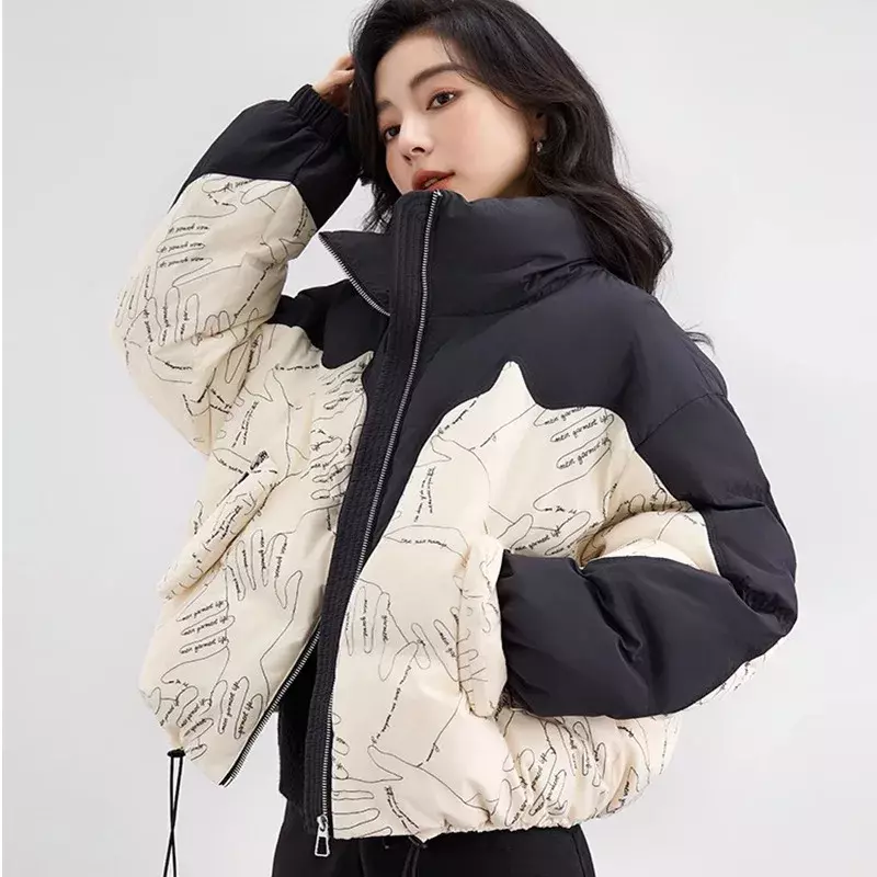 2024 Herbst Winter neuer Modetrend gespleißt Daunen mantel Damen kurze lose große Tasche weiße Enten jacke für Frauen f195