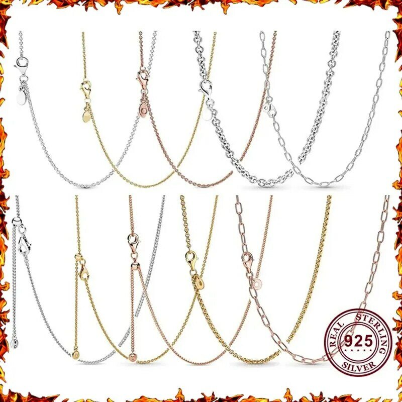 Hot 925 Sterling Silver squisita catena di perline collana di base con Logo di ancoraggio spesso da donna originale adatta per gioielli con ciondoli fai da te