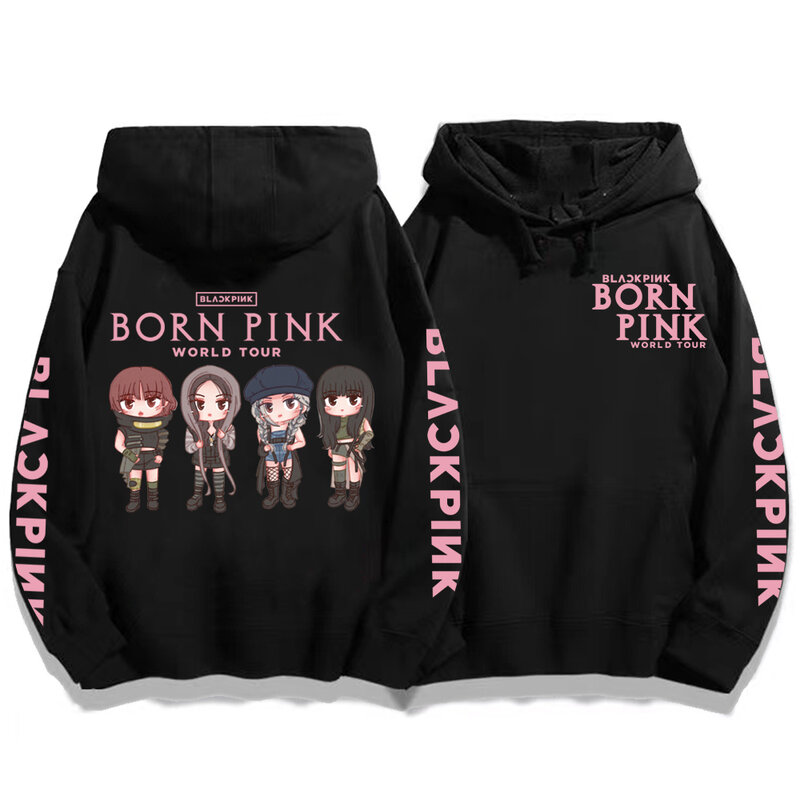 Kpop Born Pink Sweatshirts y2k Cute Graphic Printed Pullovers Long Sleeve Winter Casual Warm Hooded Tops Women Girls Hoodies
