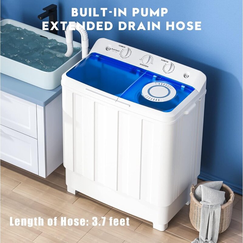 Mini máquina de lavanderia compacta com bomba de drenagem, lavadora portátil, semiautomática para dormitórios, apartamentos, trailers, banheira dupla, £ 28