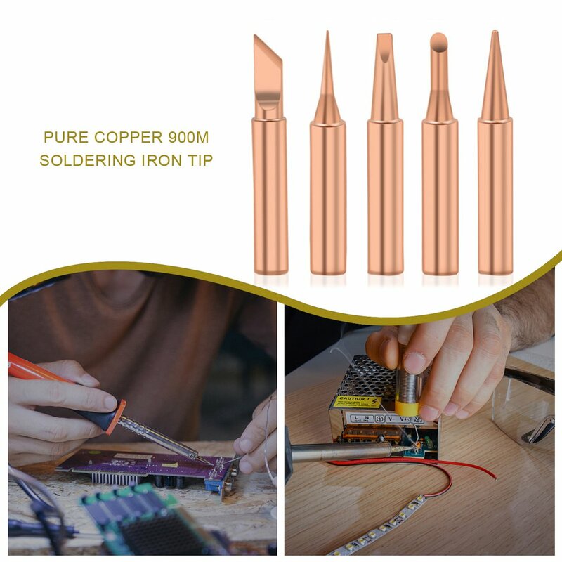 5pcs/set 900M-T Soldering Iron Tips Pure Copper Soldering Iron Tip Lead-free Solder Tips Welding Head Soldering Tools