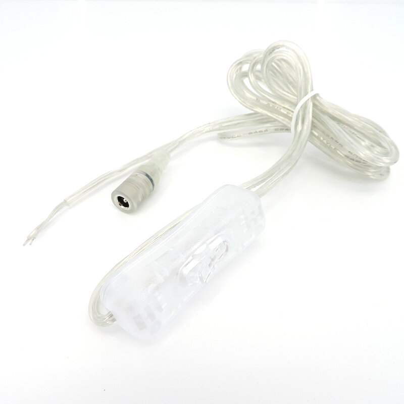 2m 22awg dc 12v cabo fêmea 304 interruptor botão conector extensão cabo de alimentação para led strip light 5.5xmm2.1mm transparente