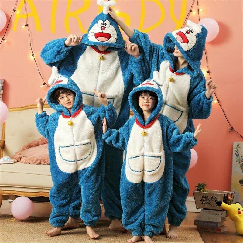 Family Parent-Child Outfit Pijamas Onesie Sleepwear Winter Thicken Pajamas Hoodies Jumpsuits Cartoon Bear Kawaii Soft Warm