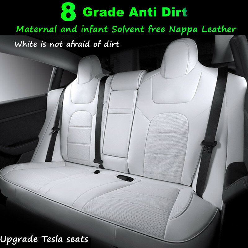 Para tesla modelo 3 y x s capa de assento 8 grau anti incrustação nappa couro branco completo surround solvente livre acessórios interiores do carro
