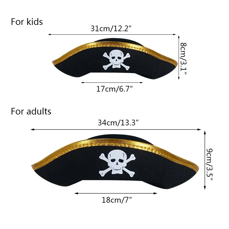 Детские/взрослые пиратские шляпы реквизит на Хэллоуин Косплей танцевальные вечеринки Карибская Пиратская одежда шляпы с золотыми и серебряными краями