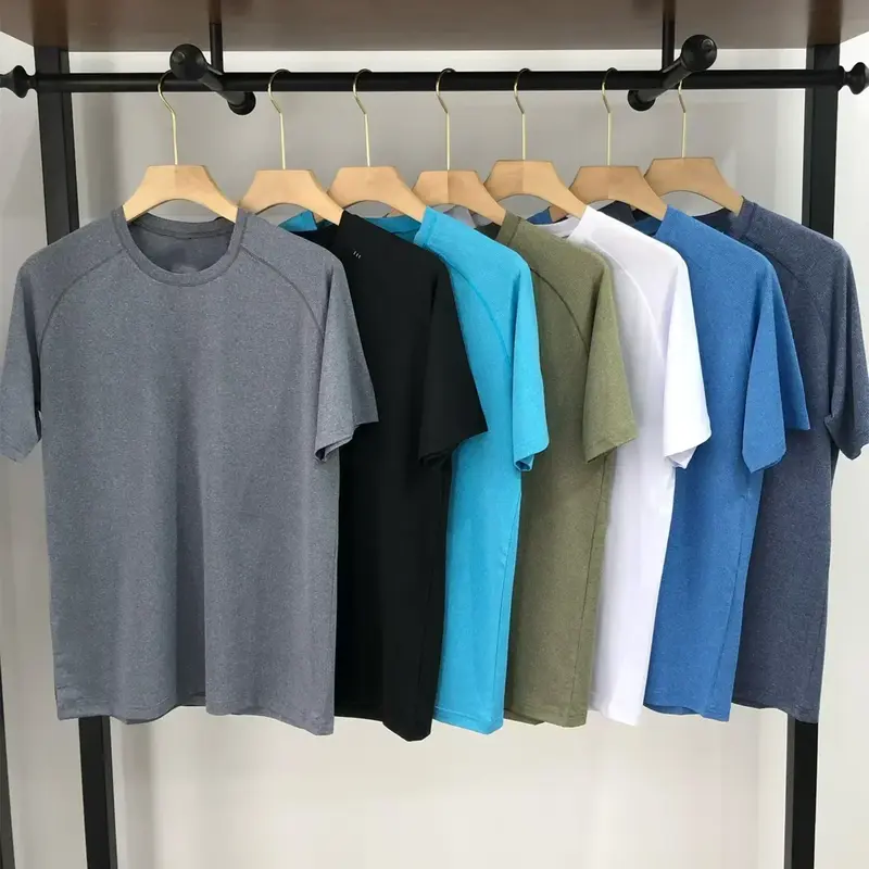 Limão-T-shirt esportiva de Metal Vent Tech masculina, manga curta, casual, respirável, gola redonda, secagem rápida