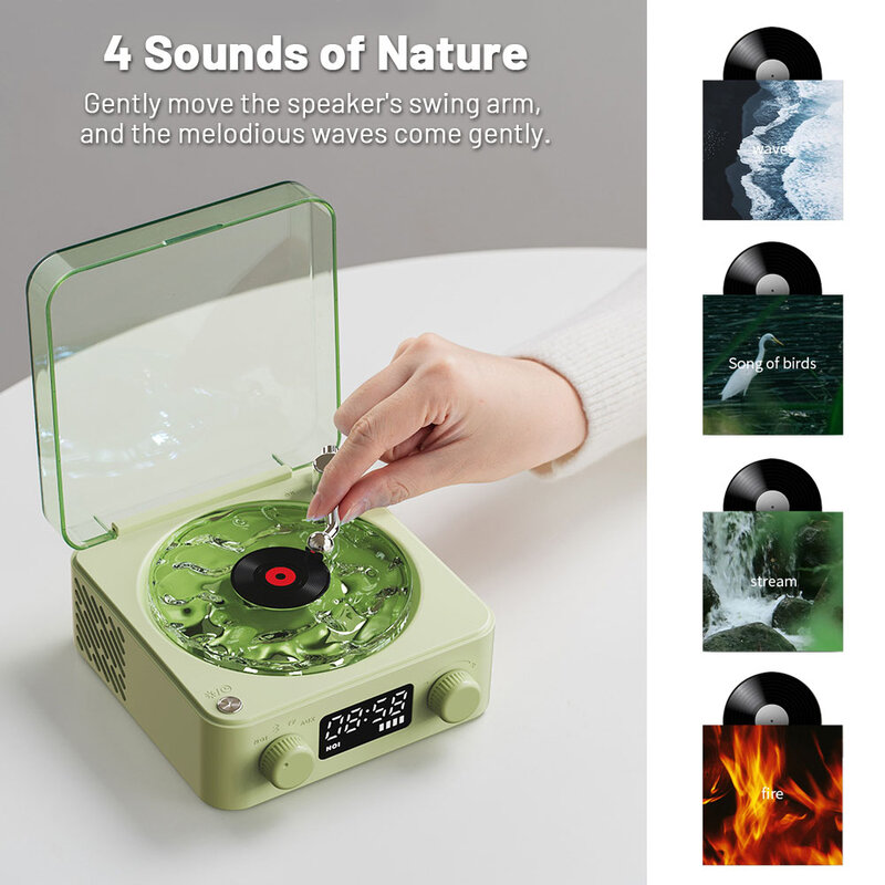 Retro Vinyl Record White Noise Bluetooth Speaker Projectie Sfeerlamp Draagbare Vintage Slaaphulp Subwoofer Met Rgb Licht