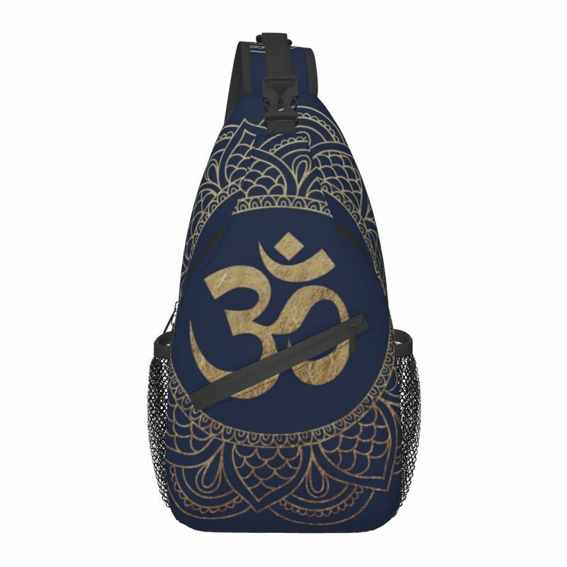 Gold Om Mandala Sling Chest Bag Buddhism Aum Yoga Meditation Crossbody Shoulder Backpack for Men Cycling Camping Daypack