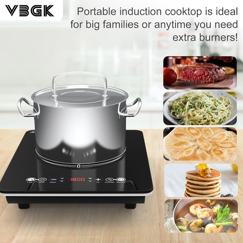 1800W Sensor Touch Single Electric Cooktops Countertop Stove With 9 Temperature & Power Levels, 3-hour Timer, Safety Lock