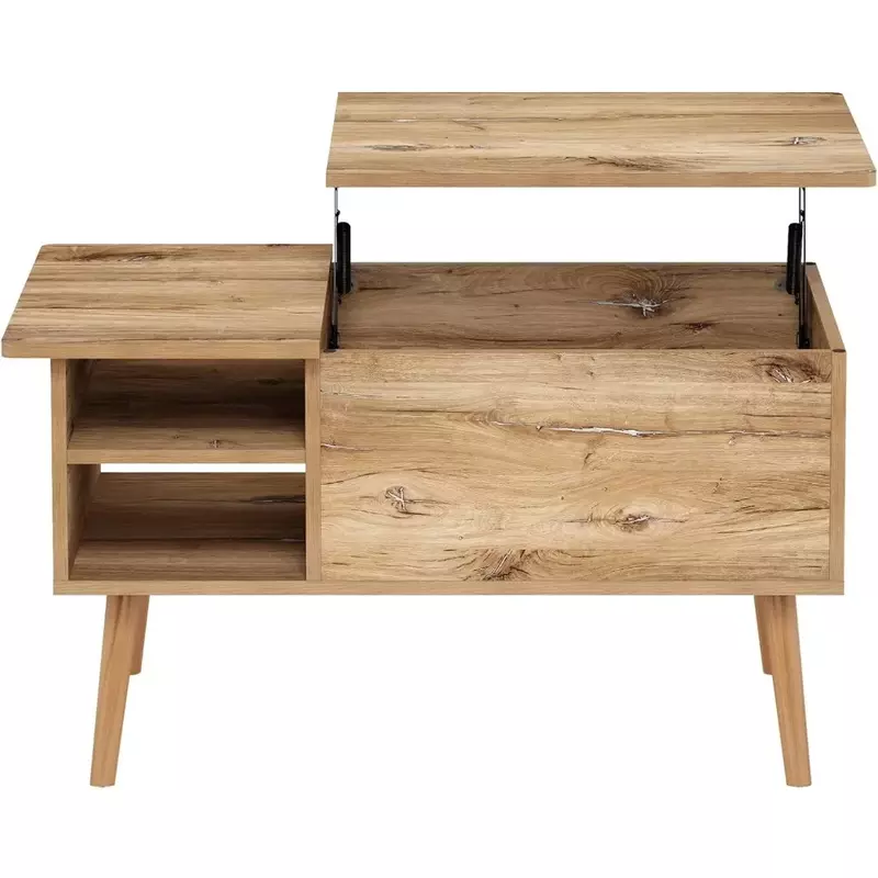 Tavolino da caffè con piano rialzato in legno con scomparto nascosto e ripiani per soggiorno aperti lateralmente