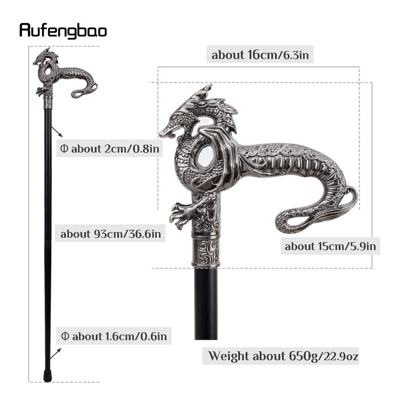 Silver Luxury Dragon Single Joint Walking Stick with Hidden Plate Self Defense Fashion Cane Plate Cosplay Crosier 93cm