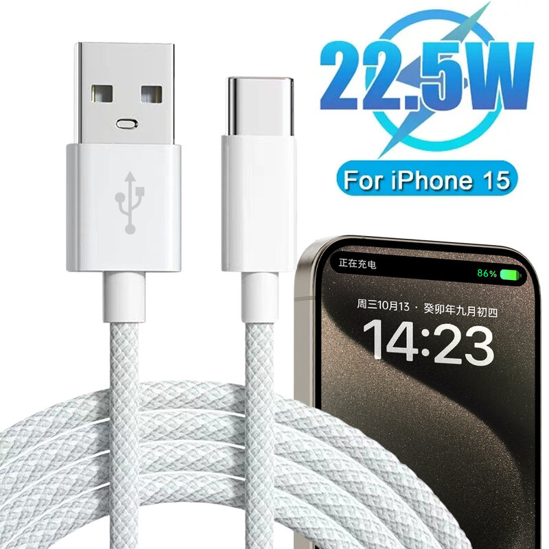 Cable USB C de carga rápida para teléfono móvil, Cable trenzado de nailon para iPhone 15/15 Pro/15 Pro Max/15 Plus