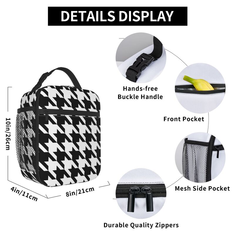 Houndstooth Style Portable Insulated Lunch Bag Cooler Bag Lunch Bags for Men Women Bento Bag for Work School Picnic Food Bags