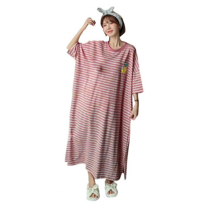 Camisón de manga corta con estampado de rayas de poliéster para mujer, ropa de verano, encantador