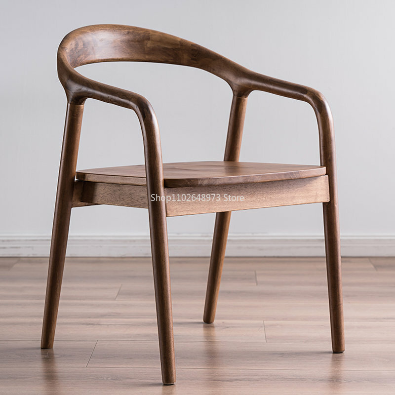 Kursi makan Nordic Modern, lengan kulit ergonomis kursi makan kayu desainer furnitur rumah Silla De Comedor mewah