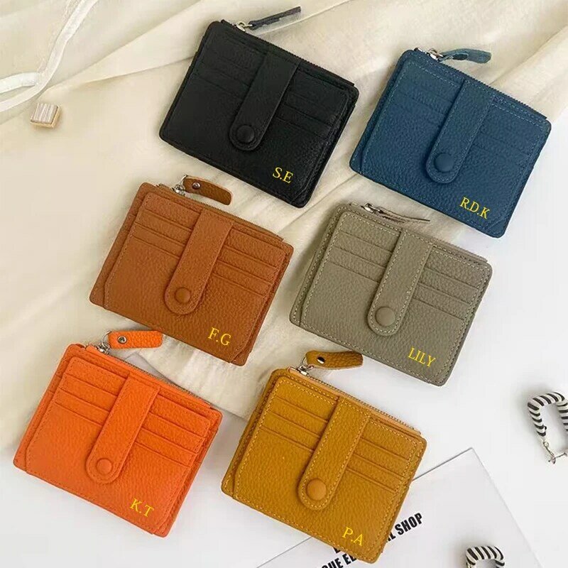 Woman Genuine Leather Custom Letter Card Holder Versatile Leisurely Fashion Short Wallet Cowhide Luxury Design Casual Coin Purse