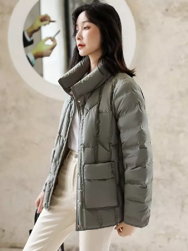 Женская зимняя куртка высшего качества, новинка 90%, модная короткая теплая Женская Ультралегкая парка на белом утином пуху, повседневное пуховое пальто