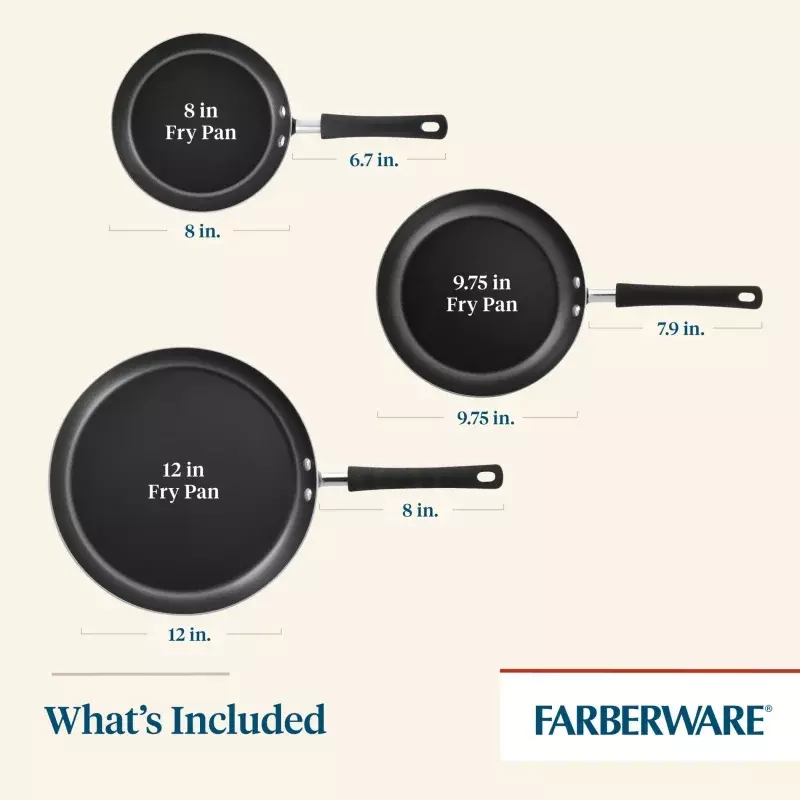 Farberware-Ensemble de poêles à frire antiadhésives en aluminium, poêles à frire, poêle Aqua, facile à nettoyer, 3 pièces