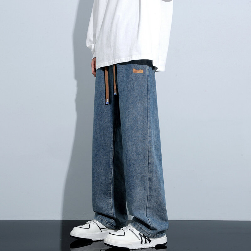 Мужские черные джинсы в Корейском стиле, новинка 2024, Мужская Уличная одежда, модные повседневные Прямые простые высококачественные удобные Универсальные джинсовые брюки для мужчин