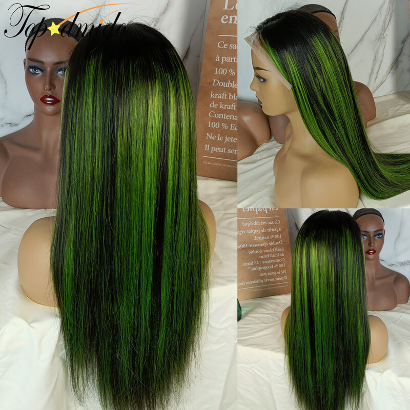 Topodmido evidenziare colore verde 13x4 parrucche anteriori in pizzo con i capelli del bambino parrucca peruviana dei capelli umani parrucca Remy 4x4 chiusura per le donne