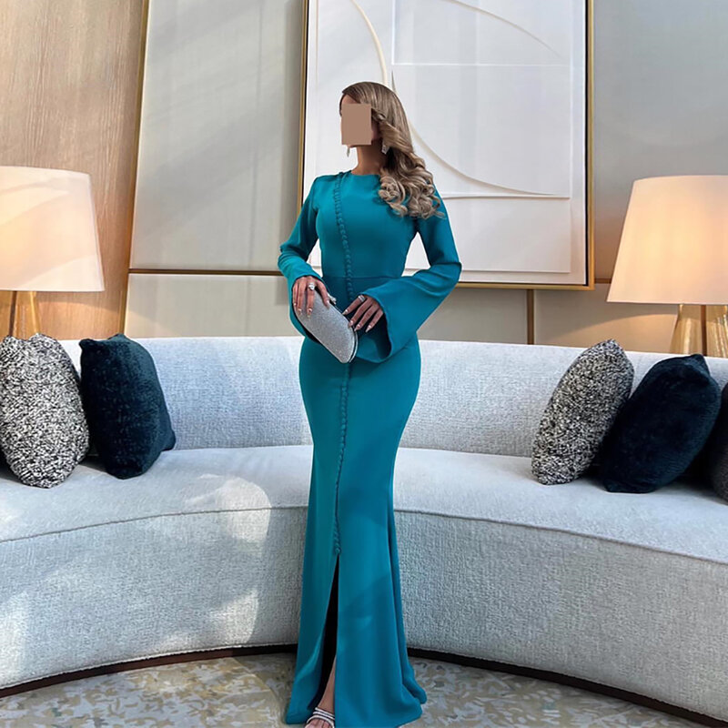 MOBUYE-vestido de fiesta árabe de Dubái para mujer, prenda de manga larga con escote redondo, elegante, a la moda, 2024