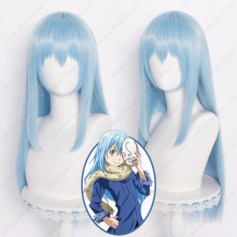 Parrucca Cosplay Anime Rimuru Tempest 70cm parrucche lunghe diritte blu chiaro capelli sintetici resistenti al calore