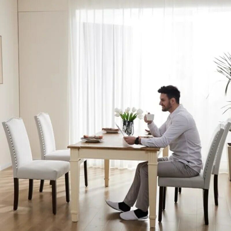 Sedie da pranzo Set di 4, sedia moderna imbottita di fascia alta per sala da pranzo con schienale a testa chiocciolata e gambe in legno massello, grigio