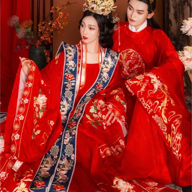 Ming Han-Vêtements de mariage pour hommes et femmes, broderie à la machine, robe de couple, fleur trempée, prairie, châle chinois, jupe
