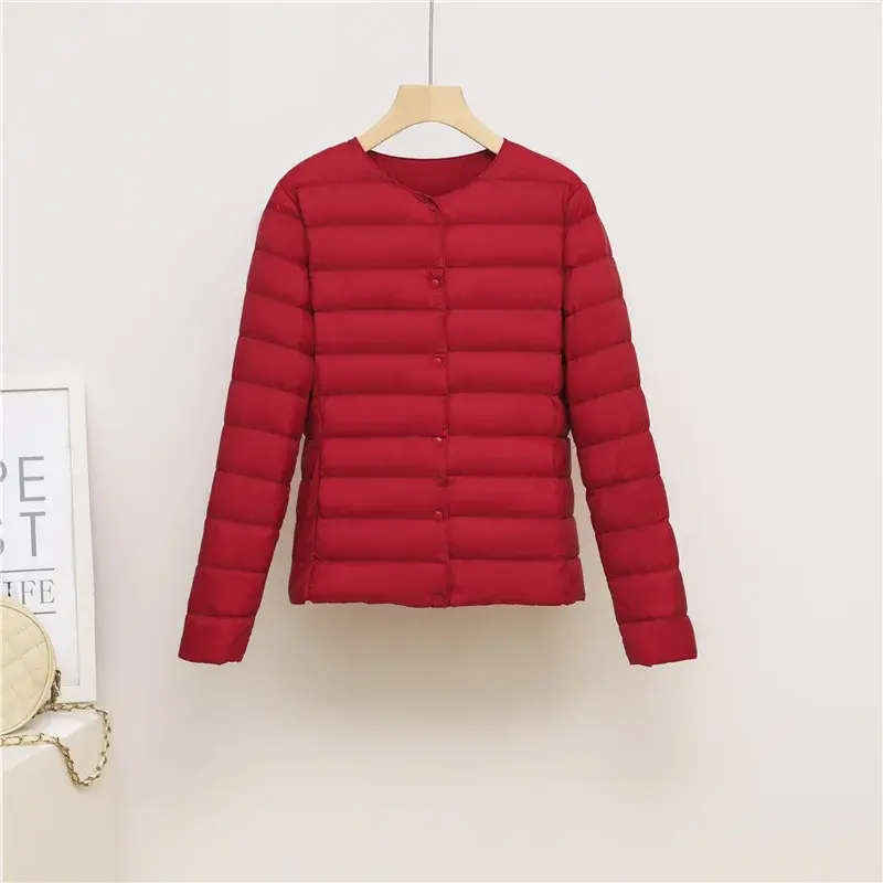 2024 New Arrivals Women Liner O-neck Variable V-neck Keep Warm Puffer Jacket Female Collarless Ultralight Quilted Down Coat