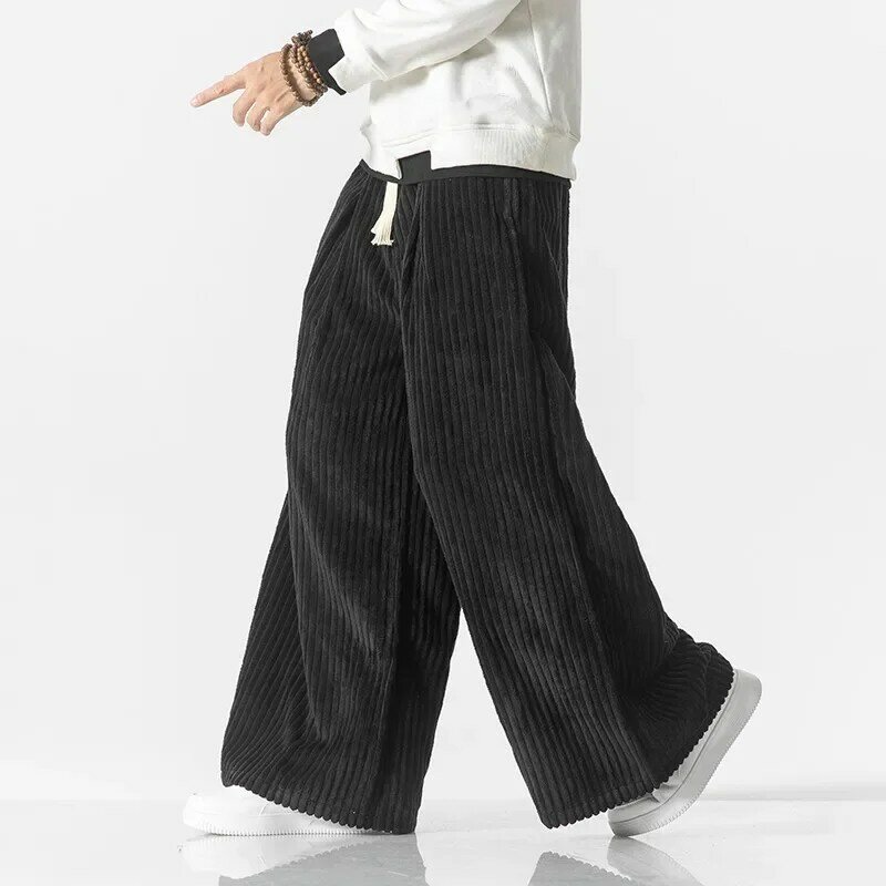 Брюки мужские вельветовые в стиле Харадзюку, однотонные шаровары с широкими штанинами, винтажная уличная одежда, повседневные штаны для бега, большие размеры 5XL
