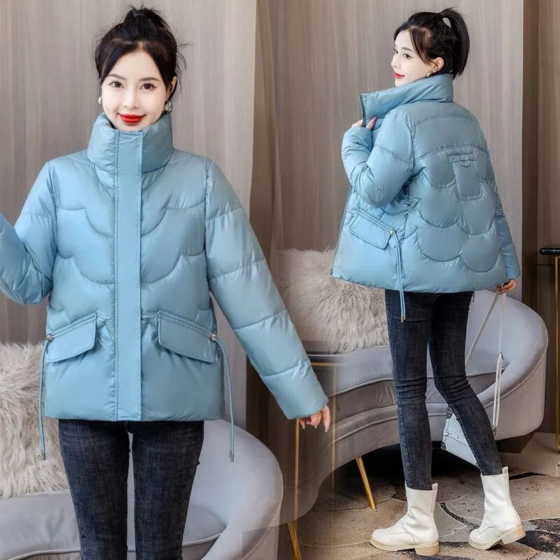 Short Jacket Woman Parkas Fall Winter 2023 Thick Warm Spliced Coat Oversized Korean Fashion Loose Puffer Outerwear