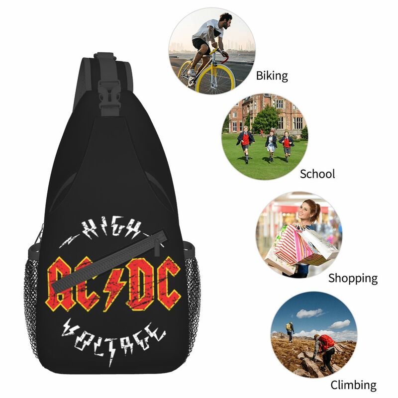 AC DC tas selempang kecil logam berat, tas dada, tas ransel bahu luar ruangan, tas Hiking, tas mode Rock musik