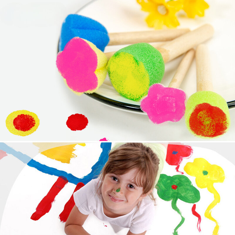 DIY esponja desenho brinquedos Kits para crianças, pincel de pintura, selo, selos estêncil, aprendizagem, arte educacional e artesanato