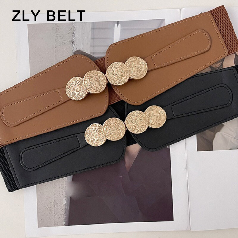 Cintura luxuosa de couro PU feminina, material redondo, fivela de metal dourado, decoração de vestido, cinto de cintura, nova moda, ZLY 2022