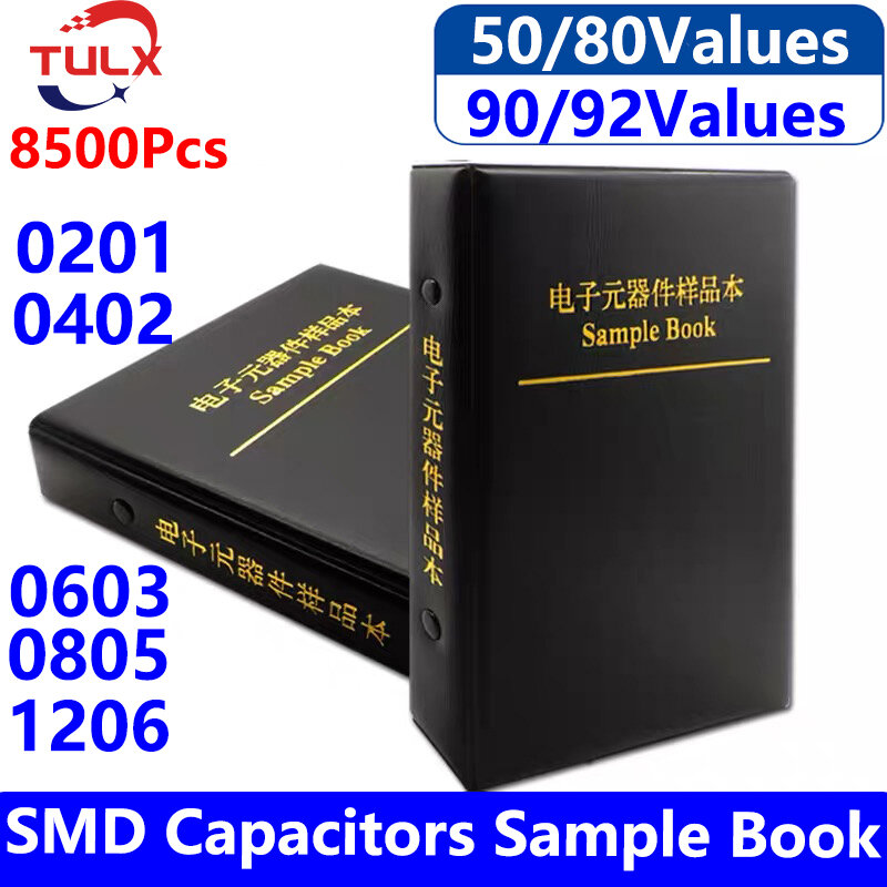 2500Pcs Capacitors Kit SMD Capacitor Sample Book 0201 0402 0603 0805 1206 Chip Assortment Pack 80/90/92Values 25 50 Pcs