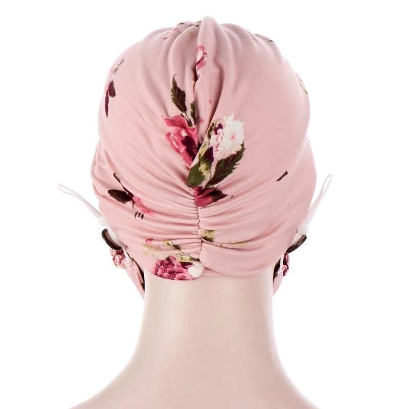 Sombreros musulmanes para mujer, turbante colgante con botón lateral para máscara, sombrero de quimio, para la cabeza turbante, pañuelo para la cabeza