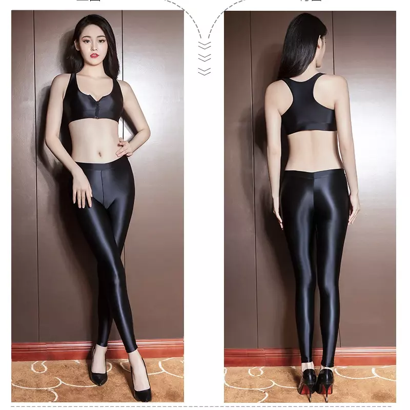 Pantaloni da Pilates lucidi ad olio da donna pantaloni sportivi elastici elastici per Body Building Yoga Fitness luminosi e alti