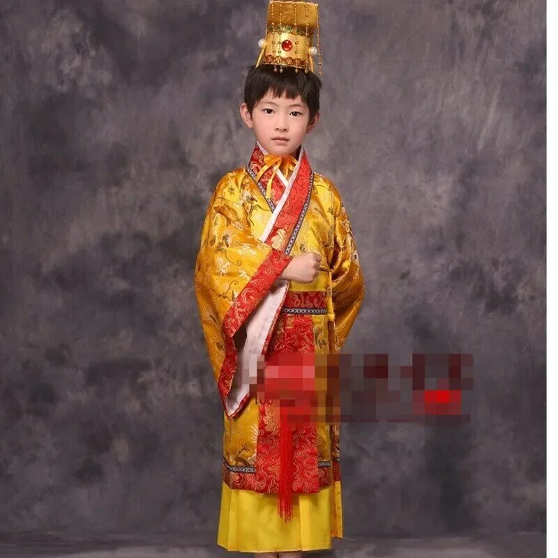 فستان هانفو التقليدي للرجال والأولاد ، بدلة تانغ ، المسرح الصيني التقليدي ، الملابس الحمراء للأطفال ، زي تانغ ، مجموعات القبعات
