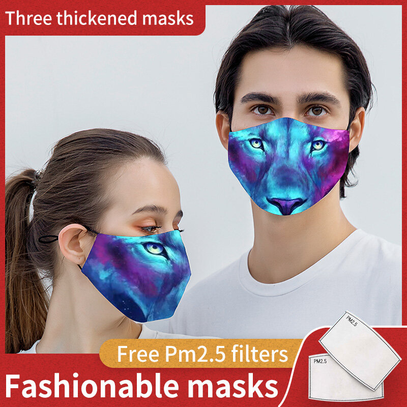 Algodão impresso máscara windproof e máscara quente à prova de frio pm2.5 filtro folha inverno pano máscara ano novo primavera festival natal