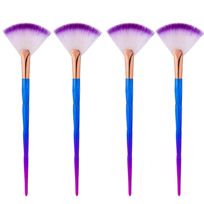 Loose Powder Blush Multi-function Rainbow Handle Fan Shape Makeup Brush Foundation Soft Nylon Hair Cosmetic Accessories Tool
