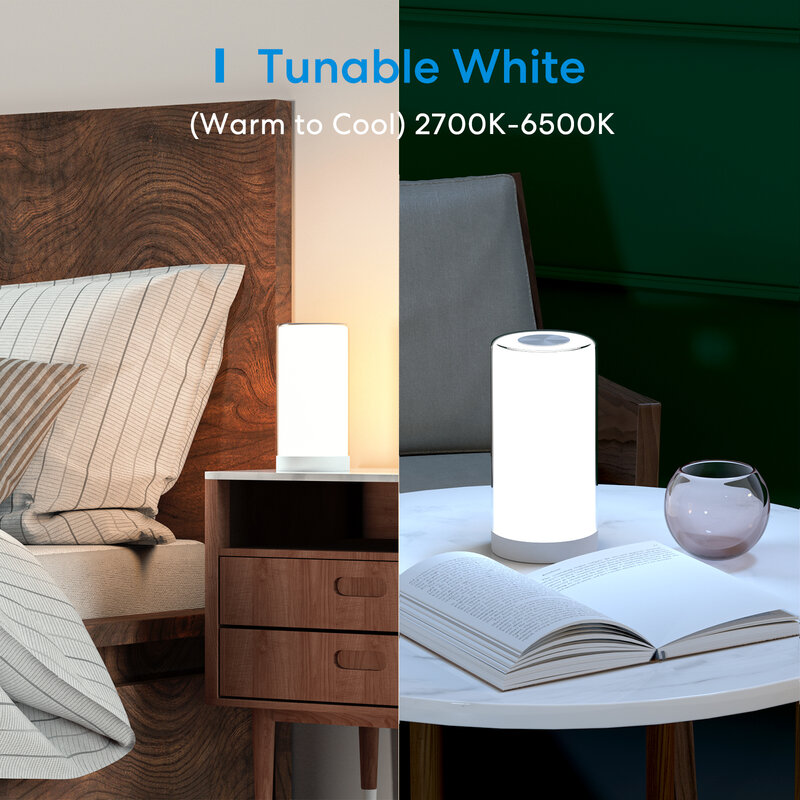 Meross HomeKit lampu meja pintar LED RGBWW, lampu malam Wi-Fi, Sensor sentuh 6W, dapat diredupkan, lampu samping tempat tidur, mendukung Alexa Google Assistant