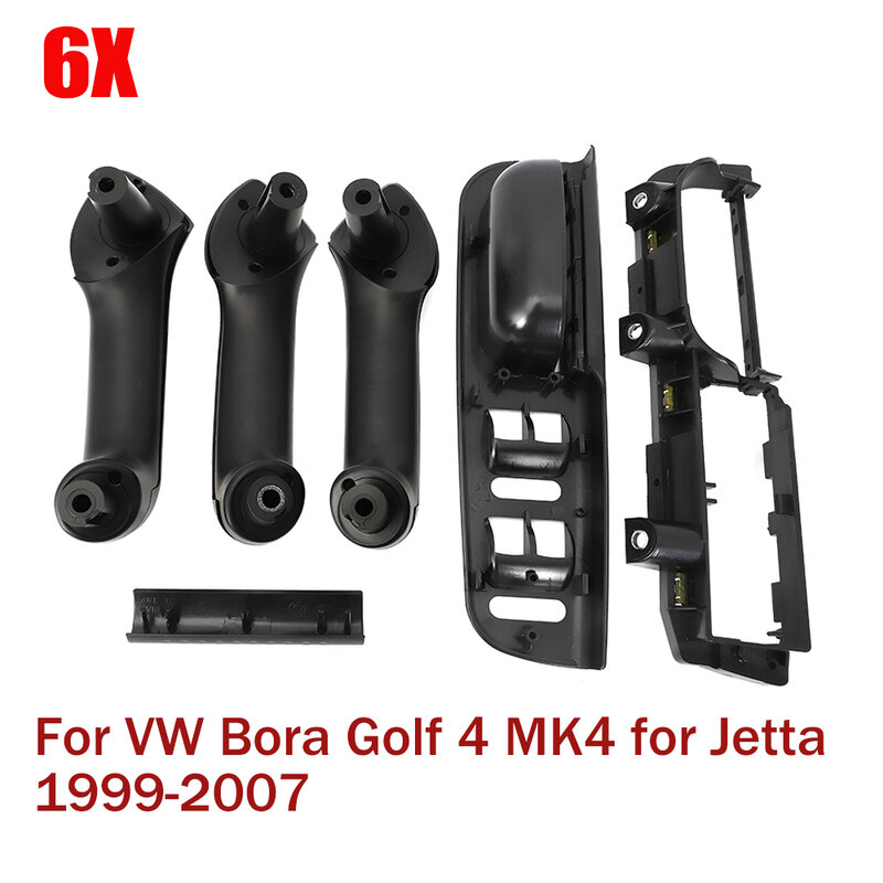 6X z przodu z tyłu lewego prawego drzwi czarny ciągnąć uchwyt dla VW Bora Golf 4 MK4 dla Jetta 1999-2007 wewnętrzna klamka do drzwi podłokietnik drzwi
