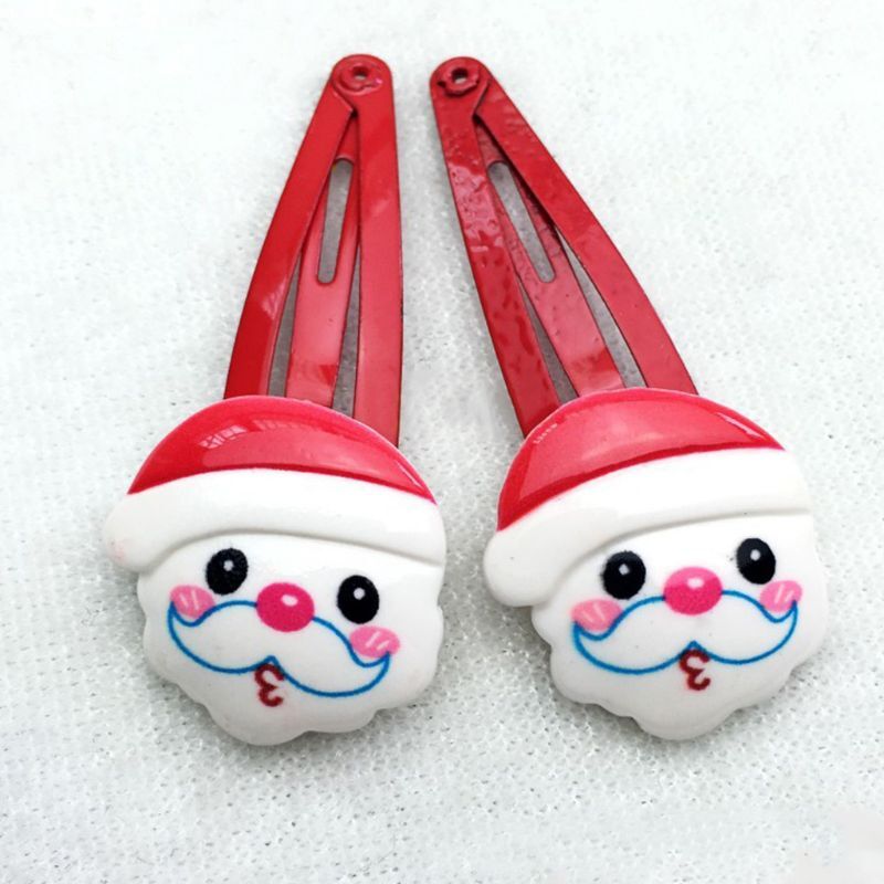 E15E Women Girls Cartoon Christmas Hairpins Snowman Hair Clips Santa Metal Barrettes Randomly Send