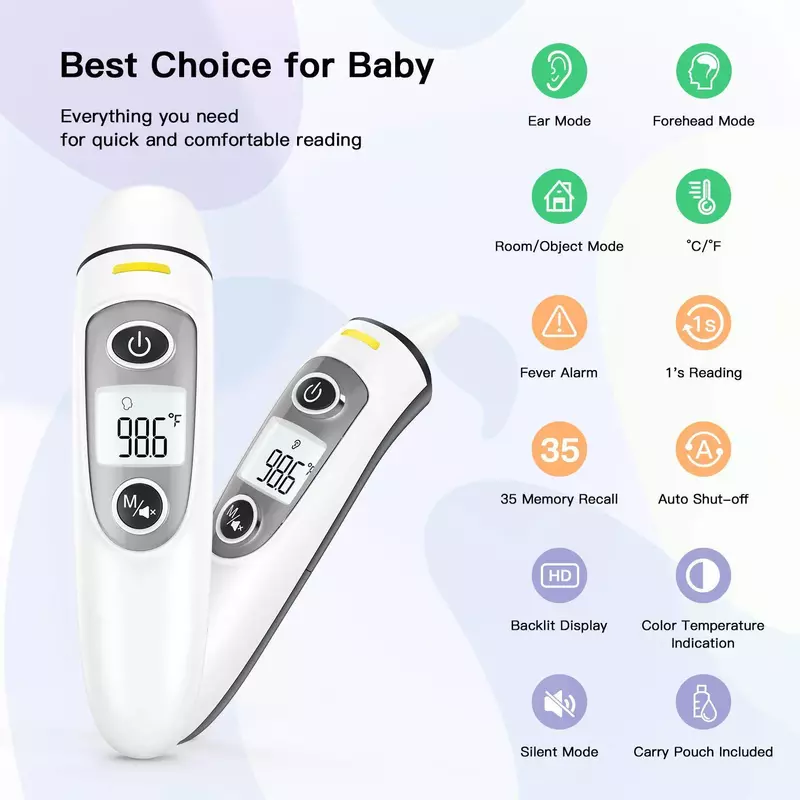Termômetro infravermelho eletrônico para adultos e crianças, sem contato, alta precisão, medição rápida