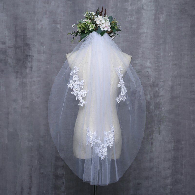 وصول جديدة قصيرة الحجاب الزفاف طبقة واحدة حجاب الزفاف الطول الأوسط مع مشط